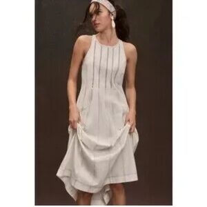 Anthropologie Daily Practice White Sleeveless Midi Dress with Blue Stitching
